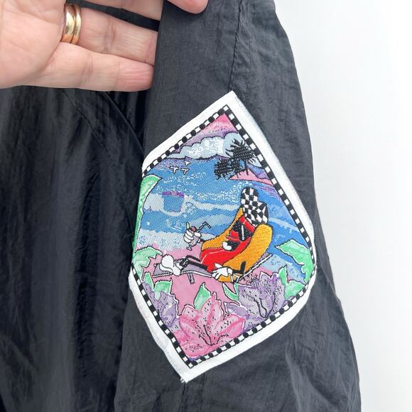 Vintage 80s Hotdogger Black Nylon Windbreaker Half Zip Windbreaker Jacket Small - Picture 2 of 5